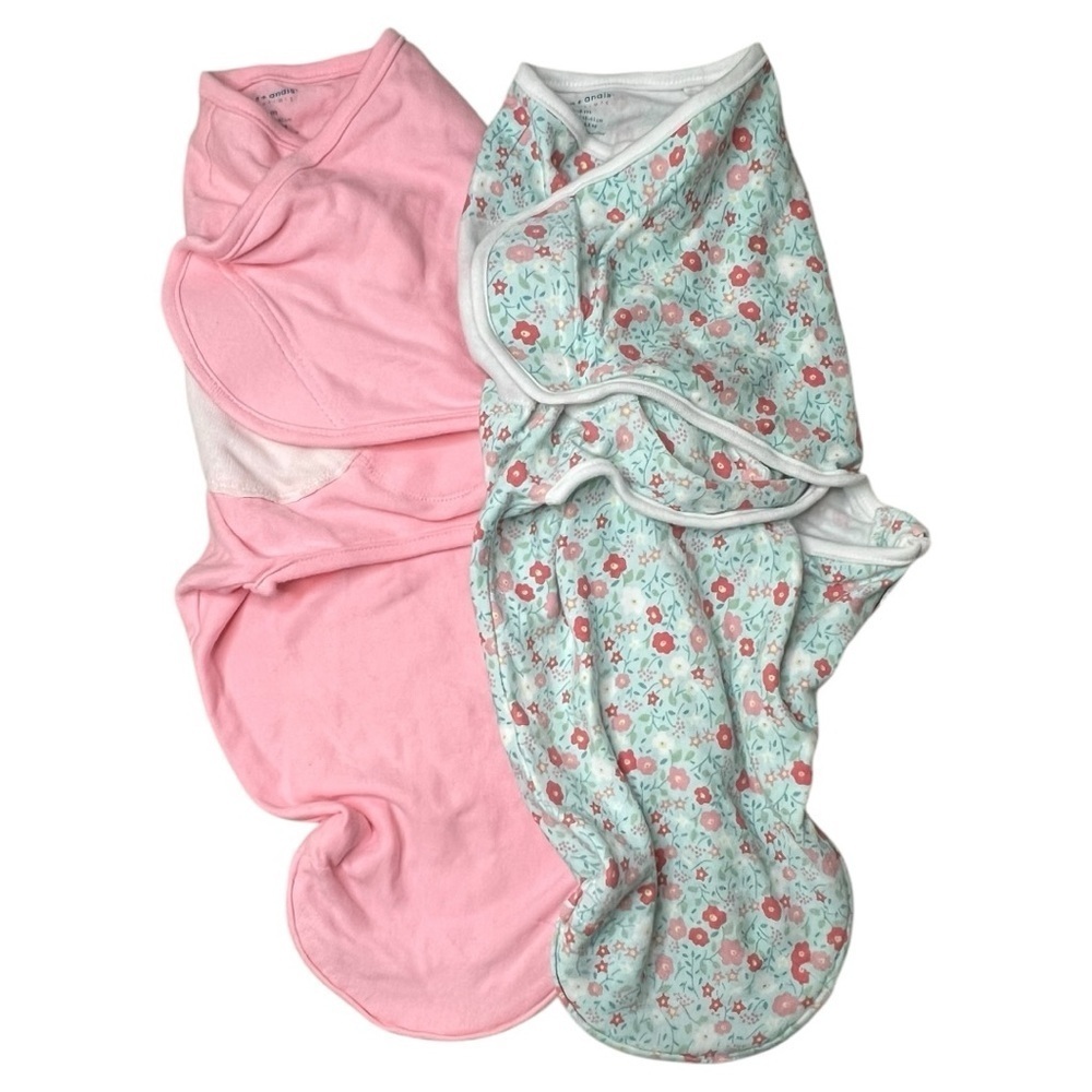 (2) Aden + Anais Essentials Swaddle Wraps - pink & floral  - Sz. 0-3 month